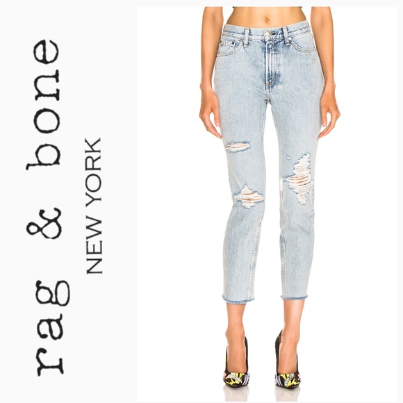 rag & bone high rise skinny jeans Madison w holes - Picture 2 of 3